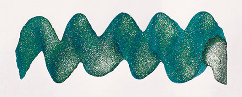 A colour swatch of Diamine Peacock Flare shimmering fountain pen ink.